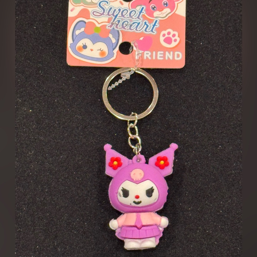 Sweetheart Friend Kuromi Figurine Keychain in Purple